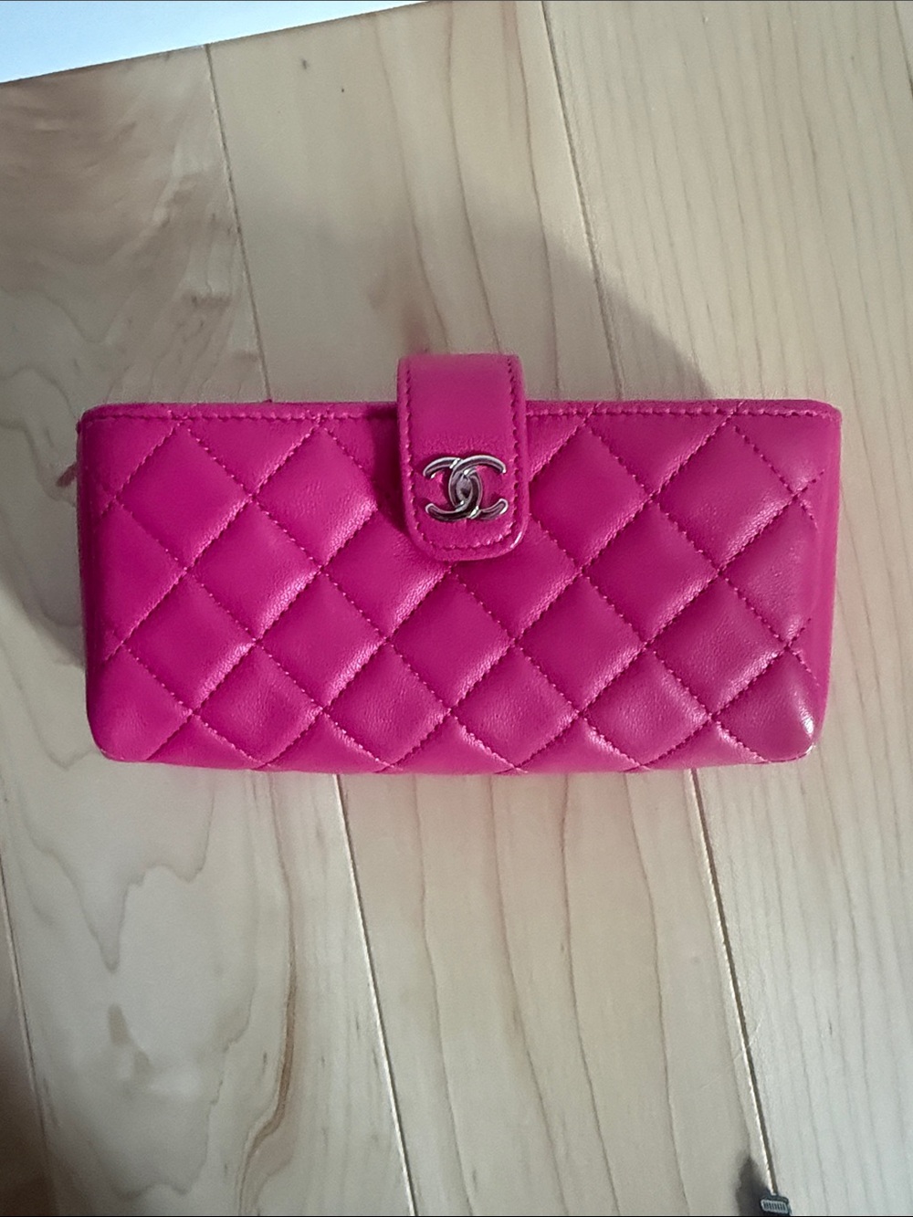 CHANEL Hot Pink Quilted Leather Snap Wallet with CC Hardware